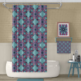 Cortina De Ducha Boho Bloom Shower Curtain in Aqua Blue