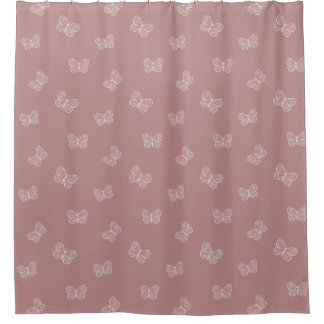 Cortina De Ducha Boho Butterfly Pattern Neutral Modern Pink Mauve