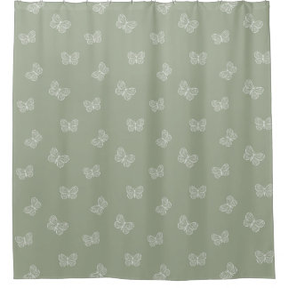 Cortina De Ducha Boho Butterfly Pattern Neutral Modern Sage Green