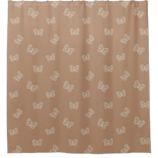 Cortina De Ducha Boho Butterfly Pattern Neutral Modern Tan Brown
