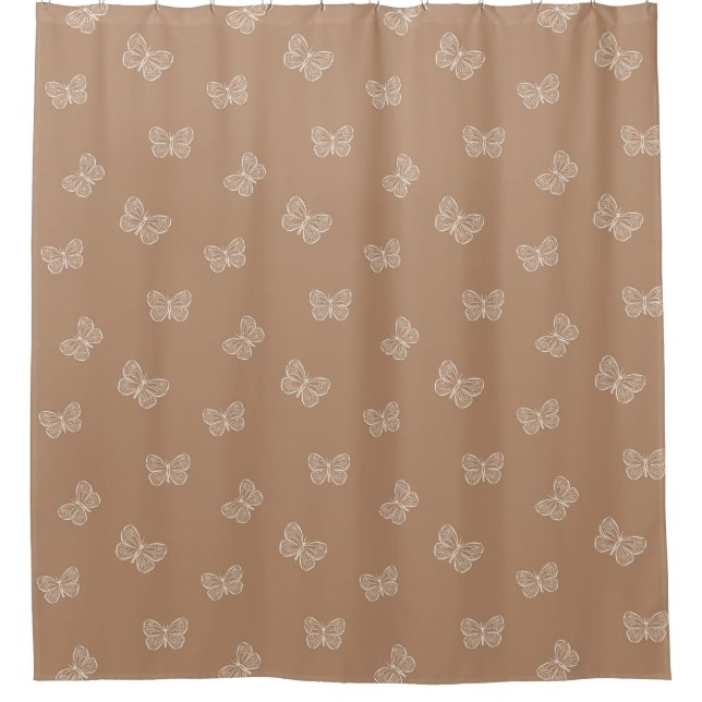 Cortina De Ducha Boho Butterfly Pattern Neutral Modern Tan Brown (Anverso)