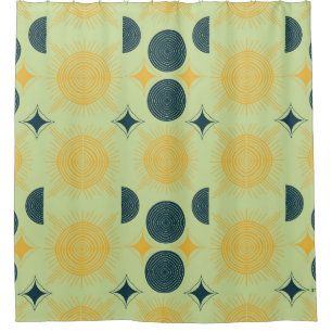 Cortina De Ducha Boho Celestial Sol Luna Menta 
