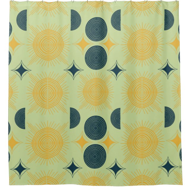 Cortina De Ducha Boho Celestial Sol Luna Menta  (Anverso)