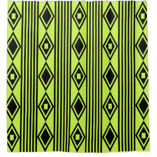 Cortina De Ducha Boho Diamonds Stripes Black Chartreuse