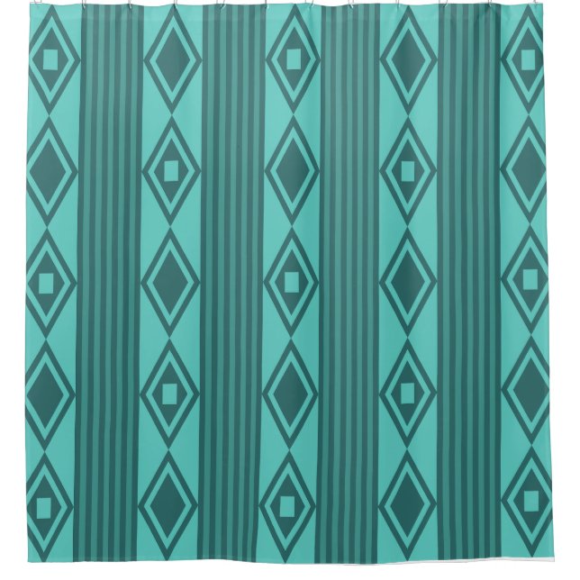 Cortina De Ducha Boho Diamonds Stripes Turquoise (Anverso)