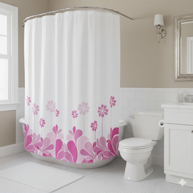 Cortina de ducha boho floral rosa retro (Subido por el creador)
