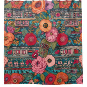 Cortina De Ducha Boho Floral Whimsical