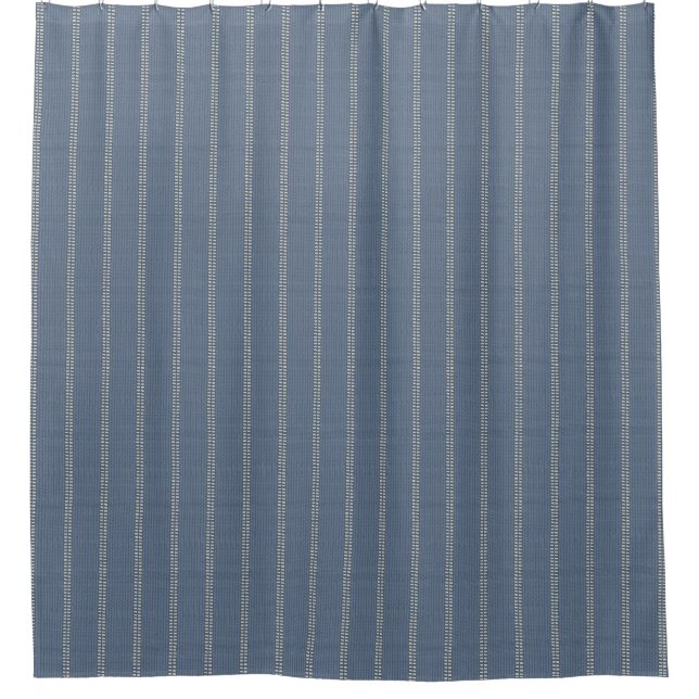 Cortina De Ducha Boho geo líneas sencillas beige denim azul rústico (Anverso)