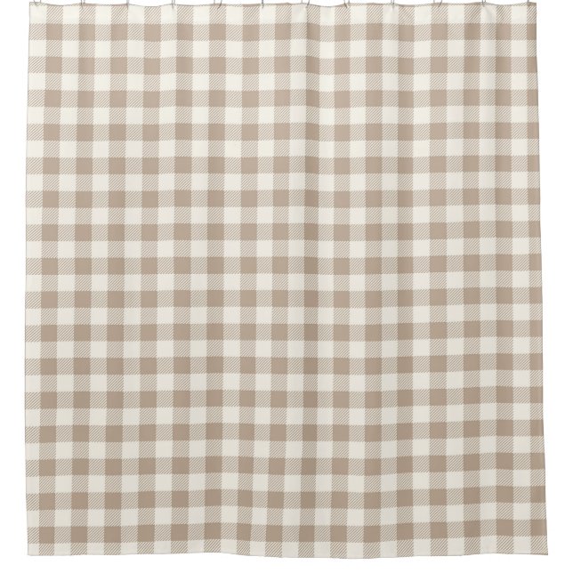 Cortina De Ducha Boho Gingham Pattern Plaid Checkered Neutral (Anverso)