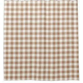 Cortina De Ducha Boho Gingham Pattern Plaid Checkered Tan Brown