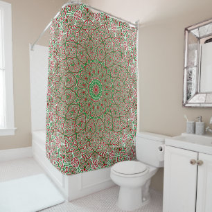 Cortina De Ducha Boho Hippie Funky Trippy Ornate Mandala de Navidad