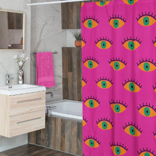 Cortina De Ducha BOHO Patrón Ojo Malvado Fundido Fuchsia Diversión