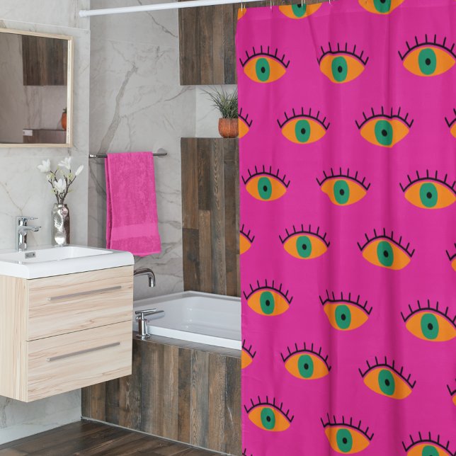 Cortina De Ducha BOHO Patrón Ojo Malvado Fundido Fuchsia Diversión (Subido por el creador)