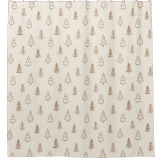 Cortina De Ducha Boho Pine Trees Modern Winter Forest Neutral Beige