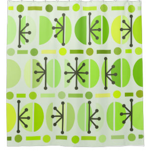 Cortina De Ducha Boho Retro Bowls Lines Chartreuse