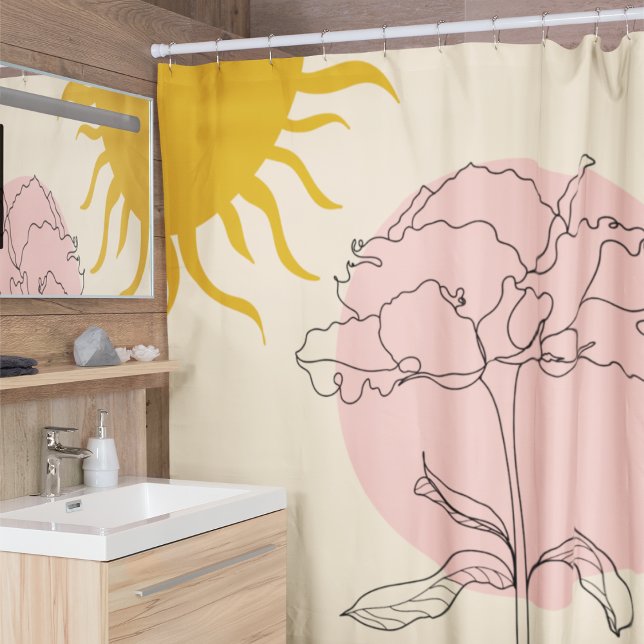 Cortina De Ducha Boho Rosa Círculo Rosa Y Sol (Subido por el creador)