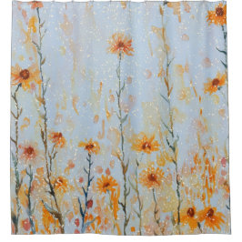 Cortina De Ducha Boho Vintage Blue Wildflowers