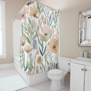 Cortina De Ducha Boho Wildflower Watercolor Floral Baño