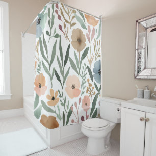 Cortina De Ducha Boho Wildflower Watercolor Floral Baño
