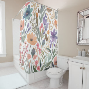 Cortina De Ducha Boho Wildflower Watercolor Floral Baño