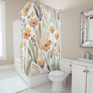 Cortina De Ducha Boho Wildflower Watercolor Floral Baño