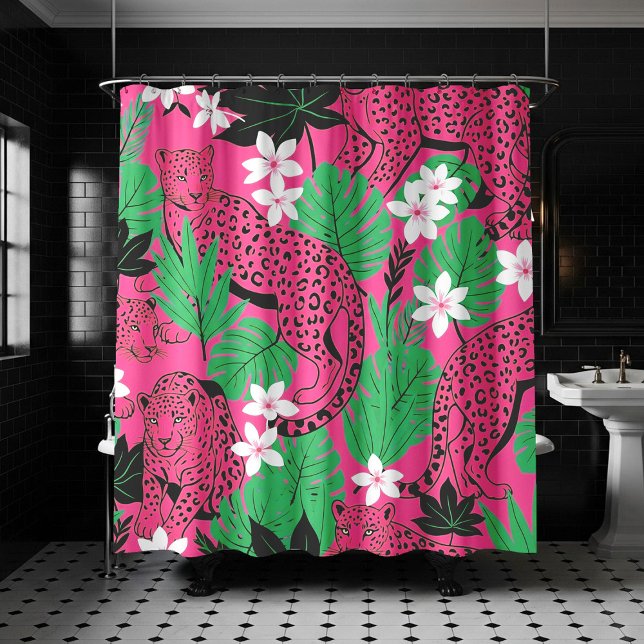 Cortina De Ducha Bold Hot Pink Leopard Tropical Jungle Seamless Pat (Subido por el creador)