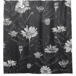 Cortina De Ducha Bolígrafo negro de Chamomile: dibujo floral.