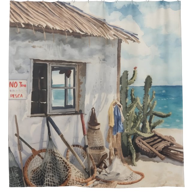 cortina de ducha Bonaire fish shack (Anverso)
