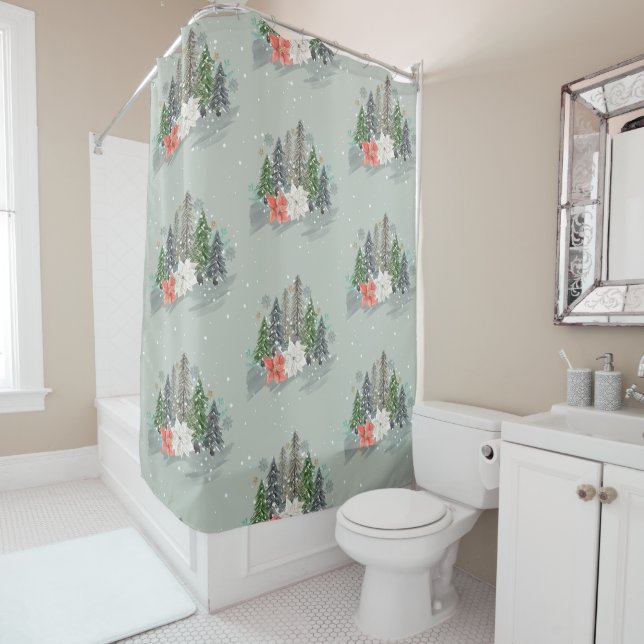 Cortina De Ducha Bonito acuarela Árboles navideños Nieve (In situ)
