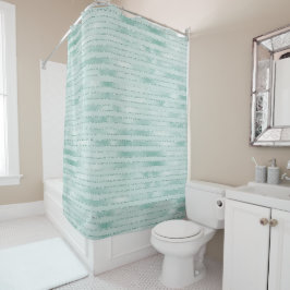 Cortina De Ducha Bonito Aqua Mint Glitzy Purpurinas Stripes