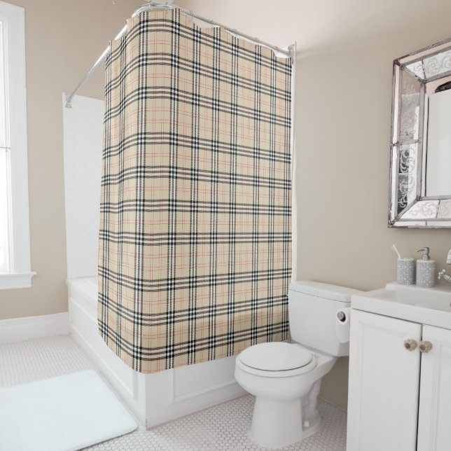 Cortina De Ducha Bonito Beige Plaid Tartán (In situ)