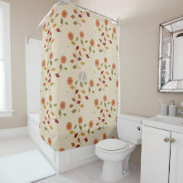 Cortina De Ducha Bonito Flores Luminosas Patrón Floral Crema Beige