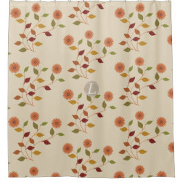 Cortina De Ducha Bonito Flores Luminosas Patrón Floral Crema Beige