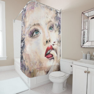 Cortina De Ducha Bonito Ojo Verde Mujer Resumen Pintura Original