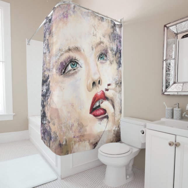 Cortina De Ducha Bonito Ojo Verde Mujer Resumen Pintura Original (In situ)