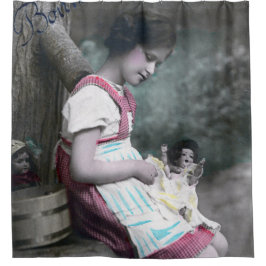 Cortina De Ducha Bonne Année Vintage Chica con muñeca