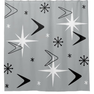 Cortina De Ducha Boomerangs y Stars Gray de los años 50