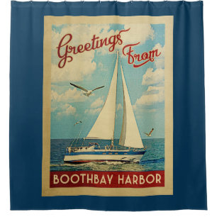 Cortina De Ducha Boothbay Harbour Sailboat Vintage Travel Maine
