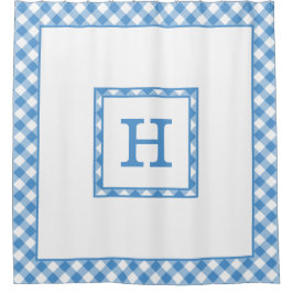 Cortina De Ducha Borde de comprobación de búfalo blanco azul claro 