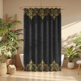 Cortina De Ducha Borde de oro de la impresión de textura de cuero n