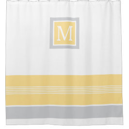 Cortina De Ducha Borde de rayas amarillas y grises monogramo