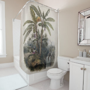 Cortina De Ducha Bosque de árboles plásticos tropicales antiguos   