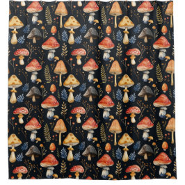 Cortina De Ducha Bosque de champiñones y Fern