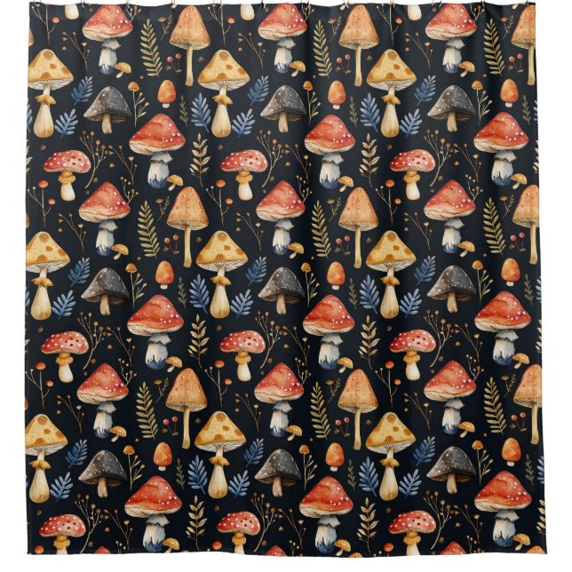 Cortina De Ducha Bosque de champiñones y Fern (Anverso)