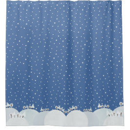 Cortina De Ducha Bosque de invierno tranquilo con nieve y copos de 