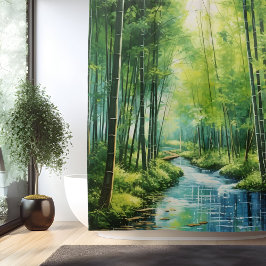 Cortina De Ducha Bosque japonés de bambú acuarela
