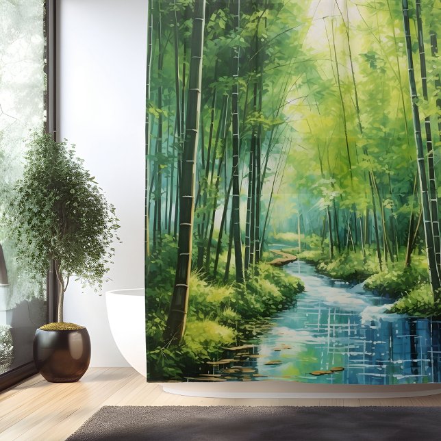 Cortina De Ducha Bosque Japonés de Bambú en Acuarela (Subido por el creador)