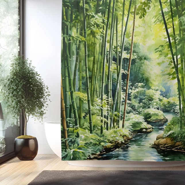 Cortina De Ducha Bosque Japonés de Bambú en Acuarela (Subido por el creador)