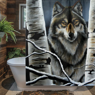 Cortina De Ducha Bosque Místico de Abedules Lobo Alfa Invernal Vida