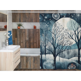 Cortina De Ducha Bosque nórdico iluminado por luna